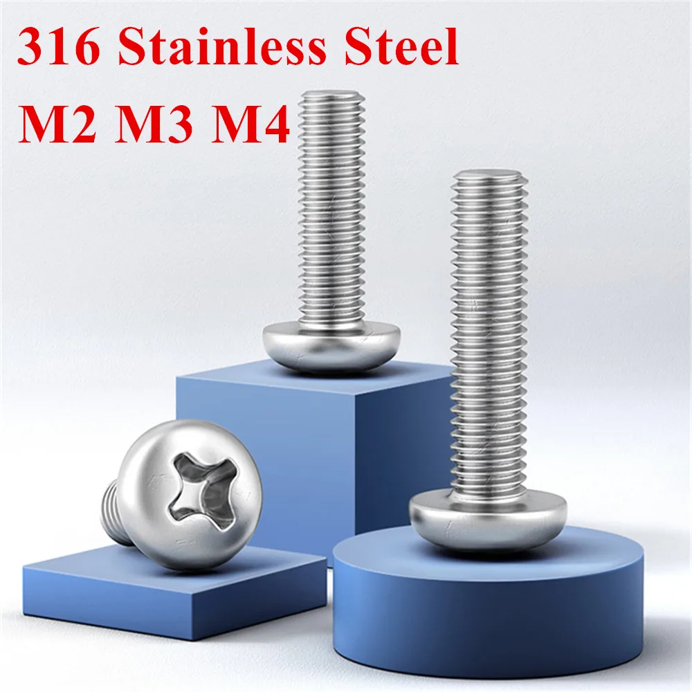 M2 M3 M4 Cross Recessed Pan Round Head 316 Screws Stainless Steel Phillips Machine Bolts 3 4 5 6 8 10 12 14 16 18 30 35 40mm