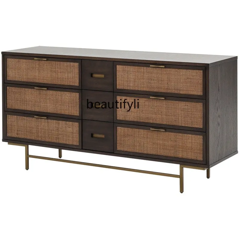 

Solid Wood Rattan Nine-Drawer Cabinet Bedroom Storage Cabinet Locker