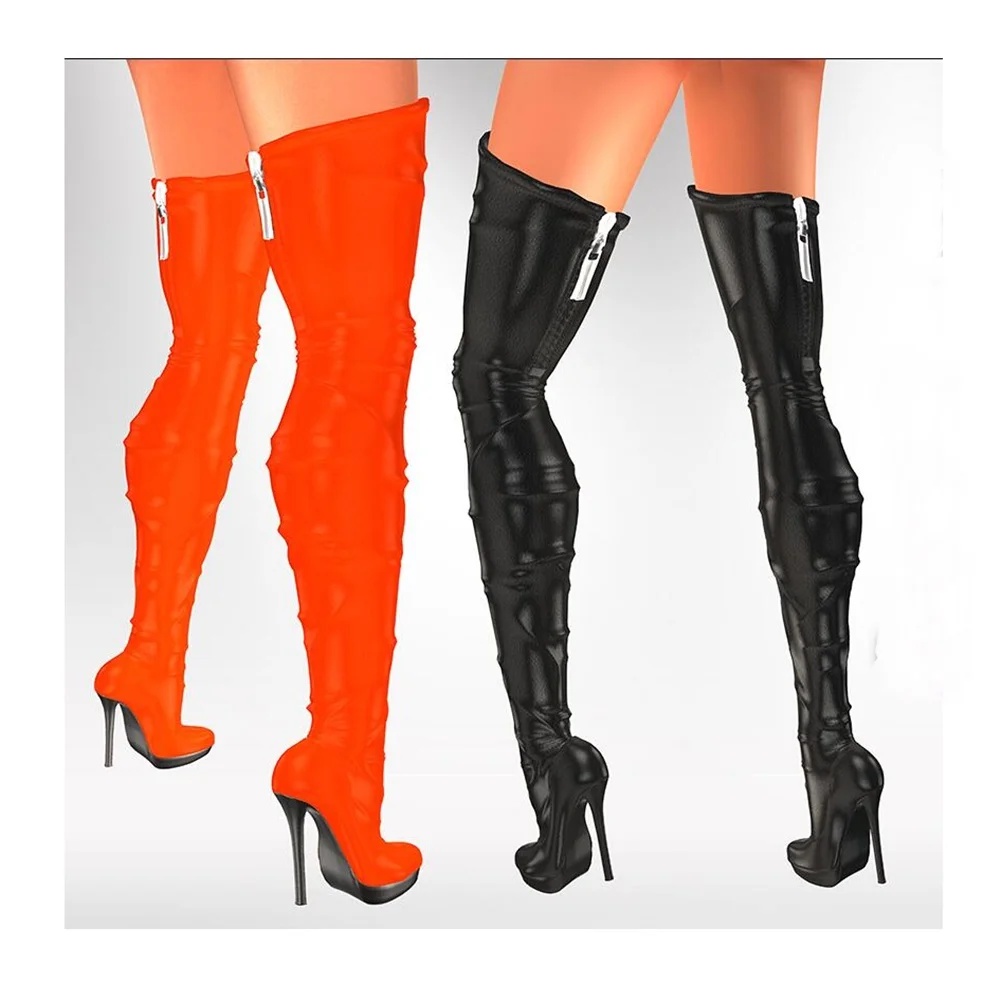 

Orange Color Matte Leather Elastic Over the Knee Boots Back Zipper Stiletto High Heel Sexy Women Shoes 2024 Zapatos Para Mujere