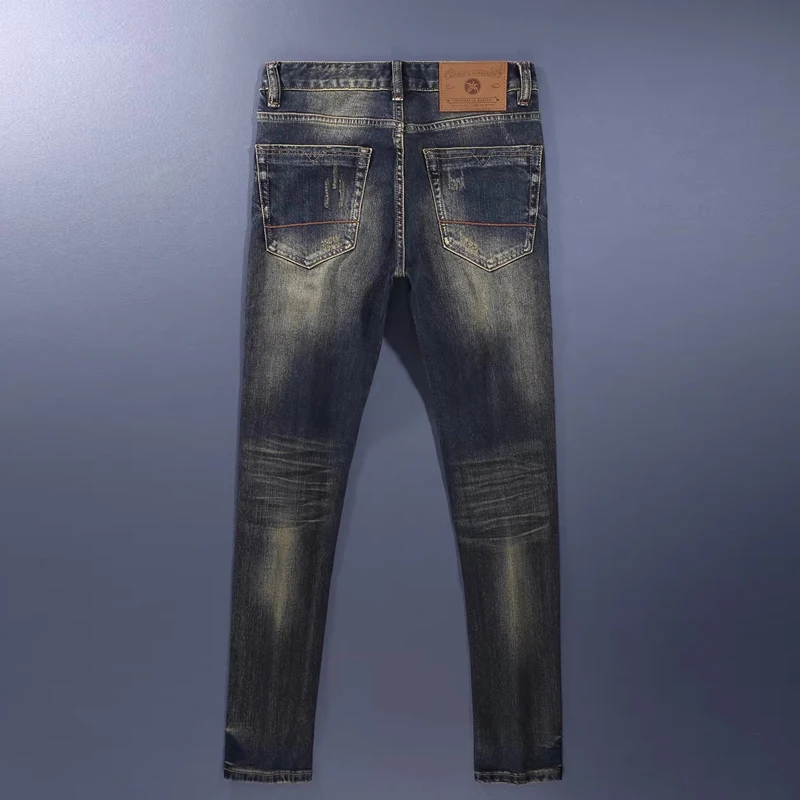 

Fashion Designer Fashion Men Jeans Retro Black Blue Stretch Slim Fit Ripped Jeans Men Y2K Italian Style Vintage Denim Pants