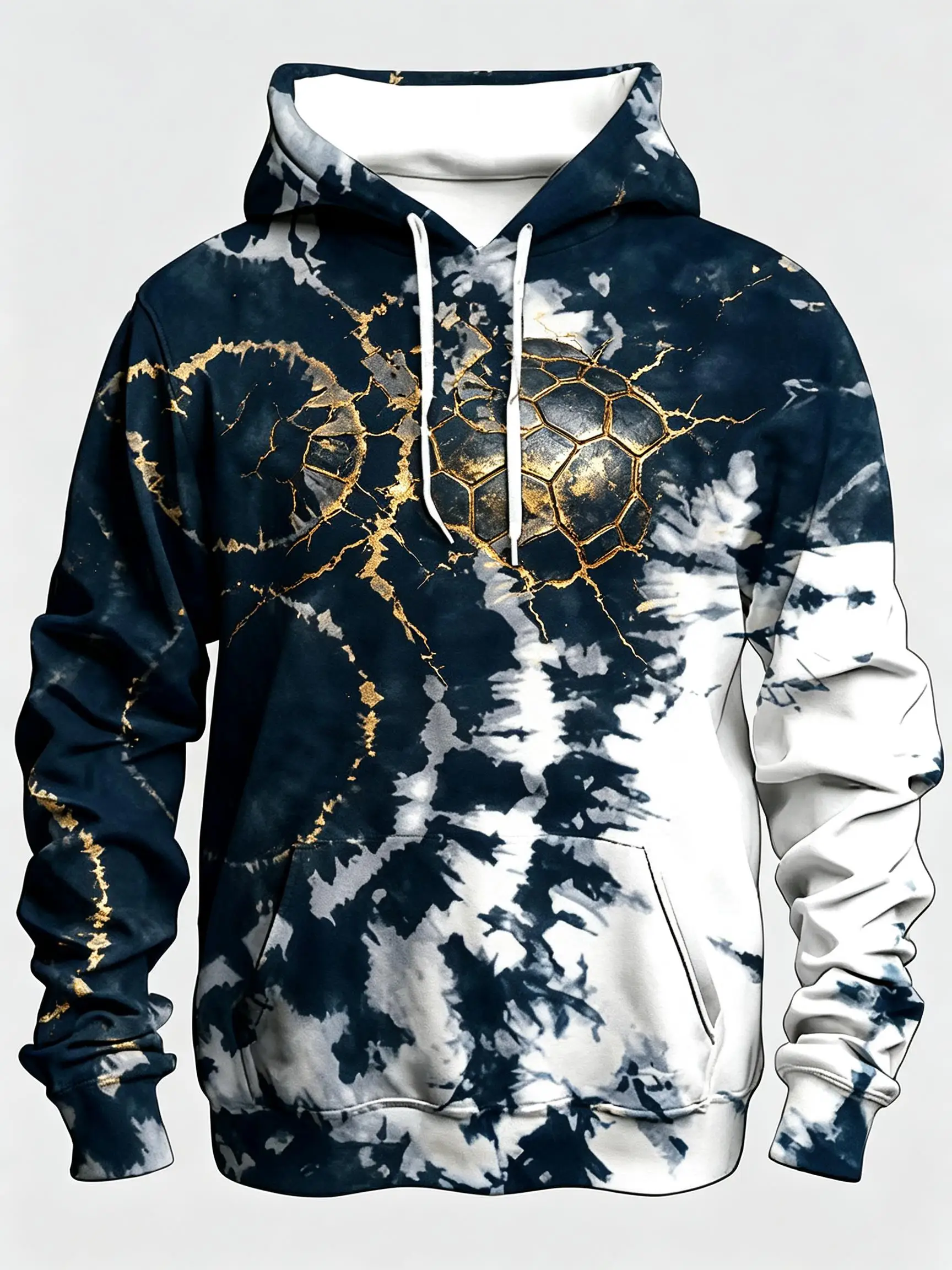 Men's Hoodie Thin Autumn Winter Green Tie Dye Turtle Graphic Print Long Sleeve Male Streetwear Sweatshirt Tops Clothes