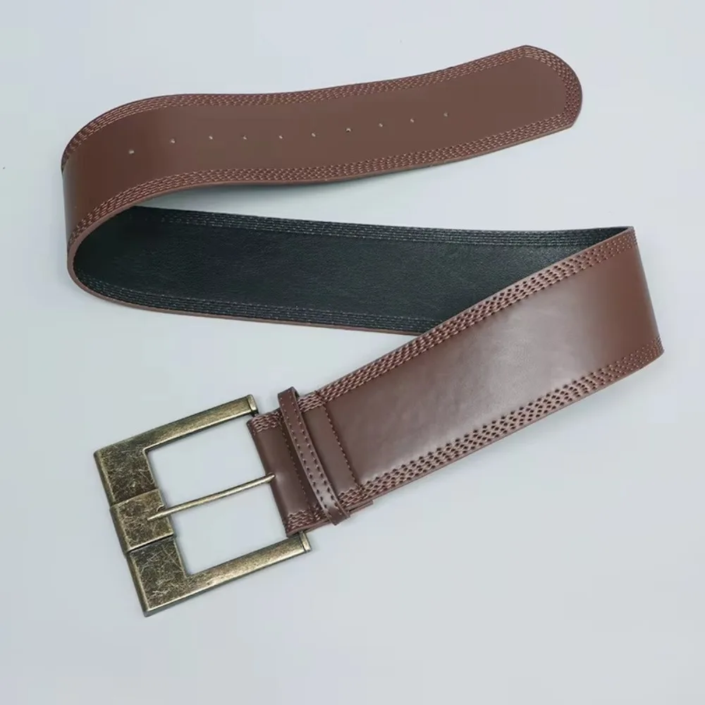 Fashion ikat pinggang lebar Vintage gaya Punk sabuk wanita warna Solid kulit PU gesper logam ikat pinggang Grunge untuk wanita