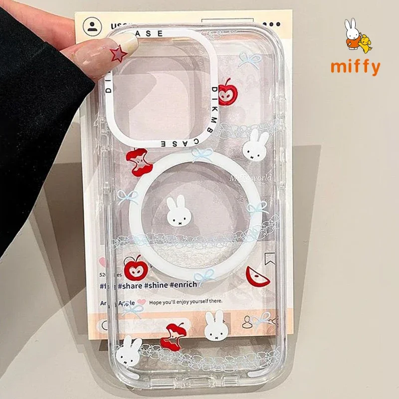귀여운 미피 폰 케이스 아이폰 16 15 14 13 호환 투명 폰 케이스 만화 애플 코어 자석 스탠드 완벽한 선물