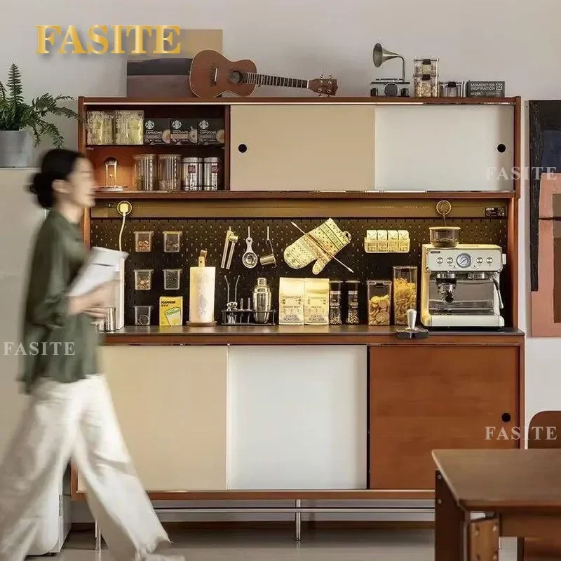 Nordic Solid Wood Dining Side Cabinet Retro Living Room Wall Mounted Integrated Tea Coffee Medieval Storage Wine Locker