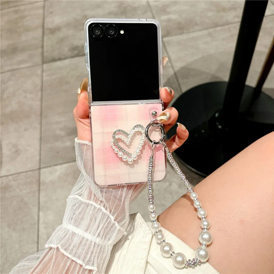 Mode Polka Dot Perle Armband Telefon Fall für Samsung Galaxy Z Flip7 Fall Z Flip7FE Z Flip6 Abdeckung Z Flip5 Z Flip4 Flip3 Capa
