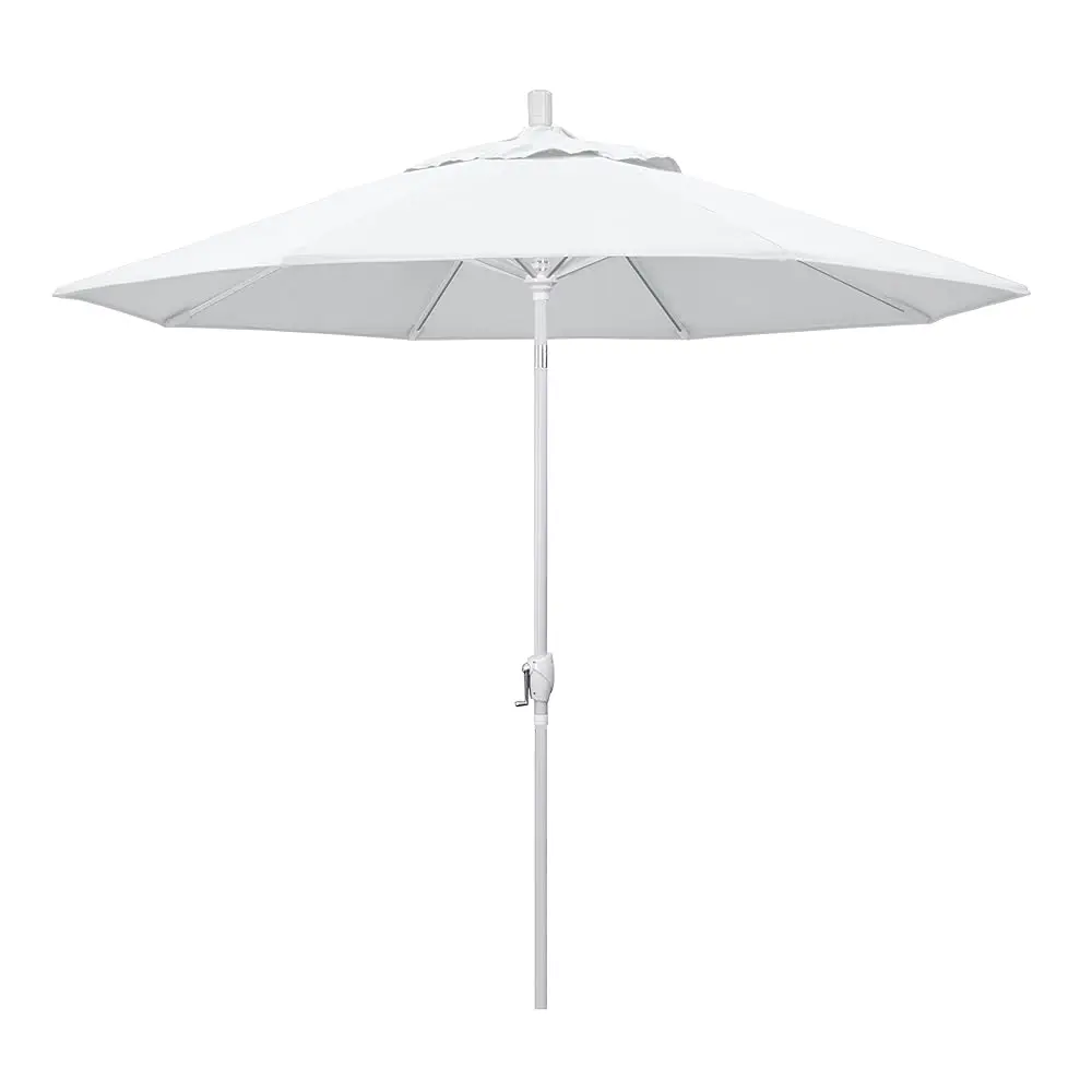 

9' Round Aluminum Market Umbrella, Crank Lift, Push Button Tilt, White Pole, White Olefin