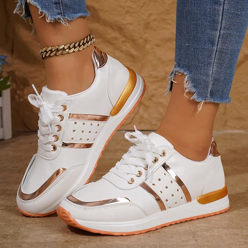 

Pop Fashion White Platform Sneakers For Women 2025 Spring Lightweight Lace Up Sports Shoes Woman Non Slip Pu Leather Casual Snea