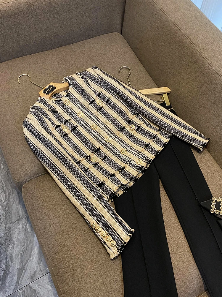 

Твидовое пальто Star Faion в полоску с блестками и бахромой, круглое пальто Ne Jaet, хлопок, длина 00% или, с застежкой на одной пуговице, для поездок на работу