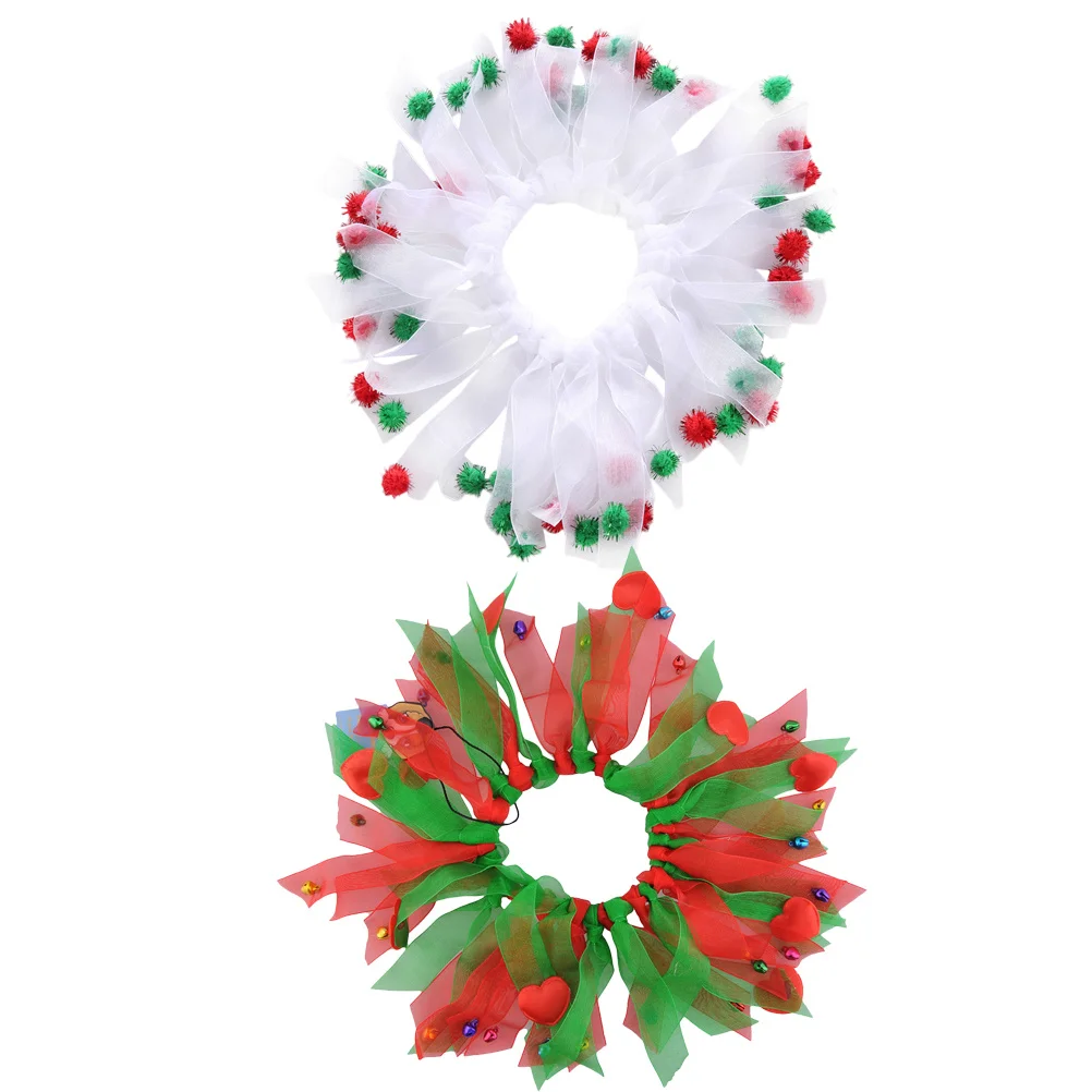 

2Pcs Christmas Pet Ribbon Collar Dog Collar Decorative Soft Durable Pet Neckband for Holiday Party Dress Up Fashion
