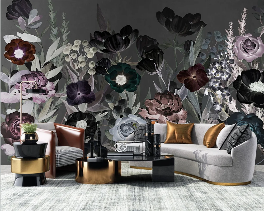 beibehang Customized papel de parede papier peint  Modern American Pastoral Plants Flowers Dark TV Sofa Background Wallpaper