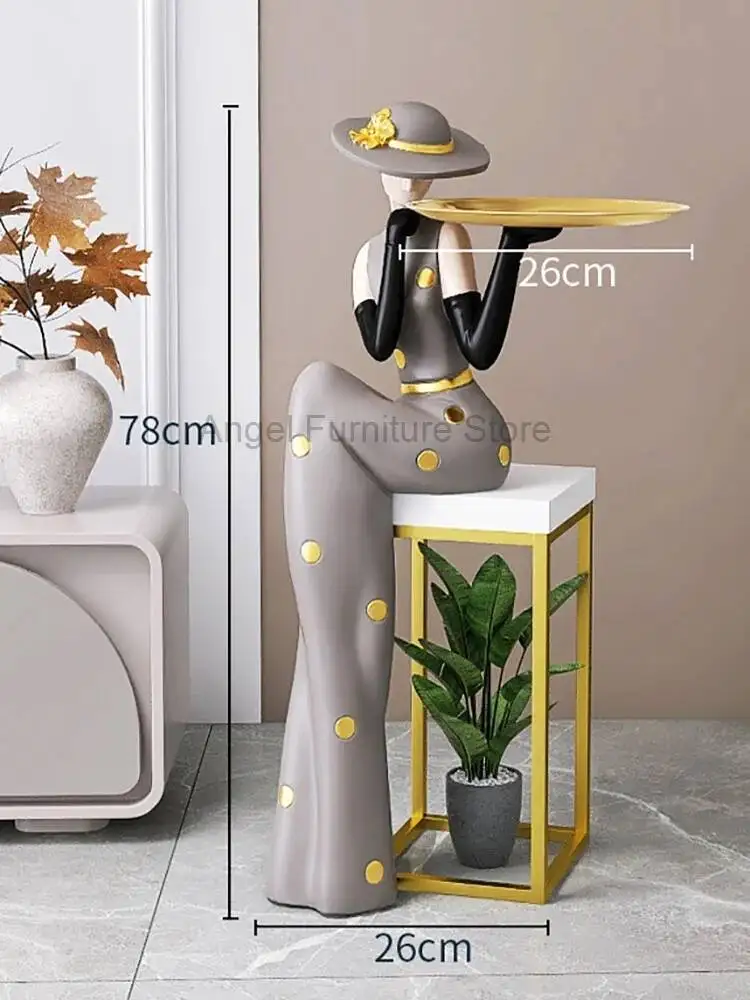 

Art Nordic Home Decor Girl Abstract Sculpture Figure Statues Large Floor Tray Decoration Living Room Porch Household Accessories
