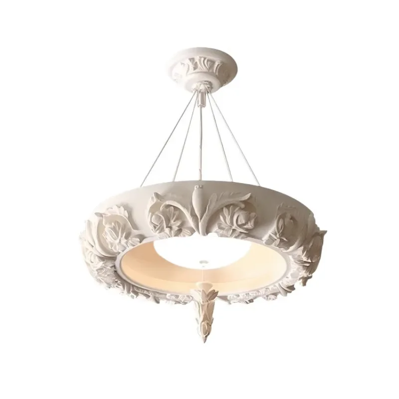 French Cream White Chandelier Carved Eco Friendly Creative Lighting for Living Room Simple Elegant Ceiling Lamp Fixture