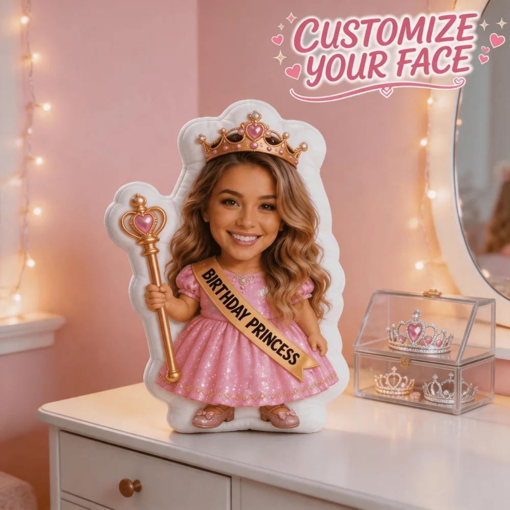 1Pc Personalized Custom Photo Birthday Princess Themed Throw Pillow, Double-Sided Design, Soft Plush Cushion with Insert
