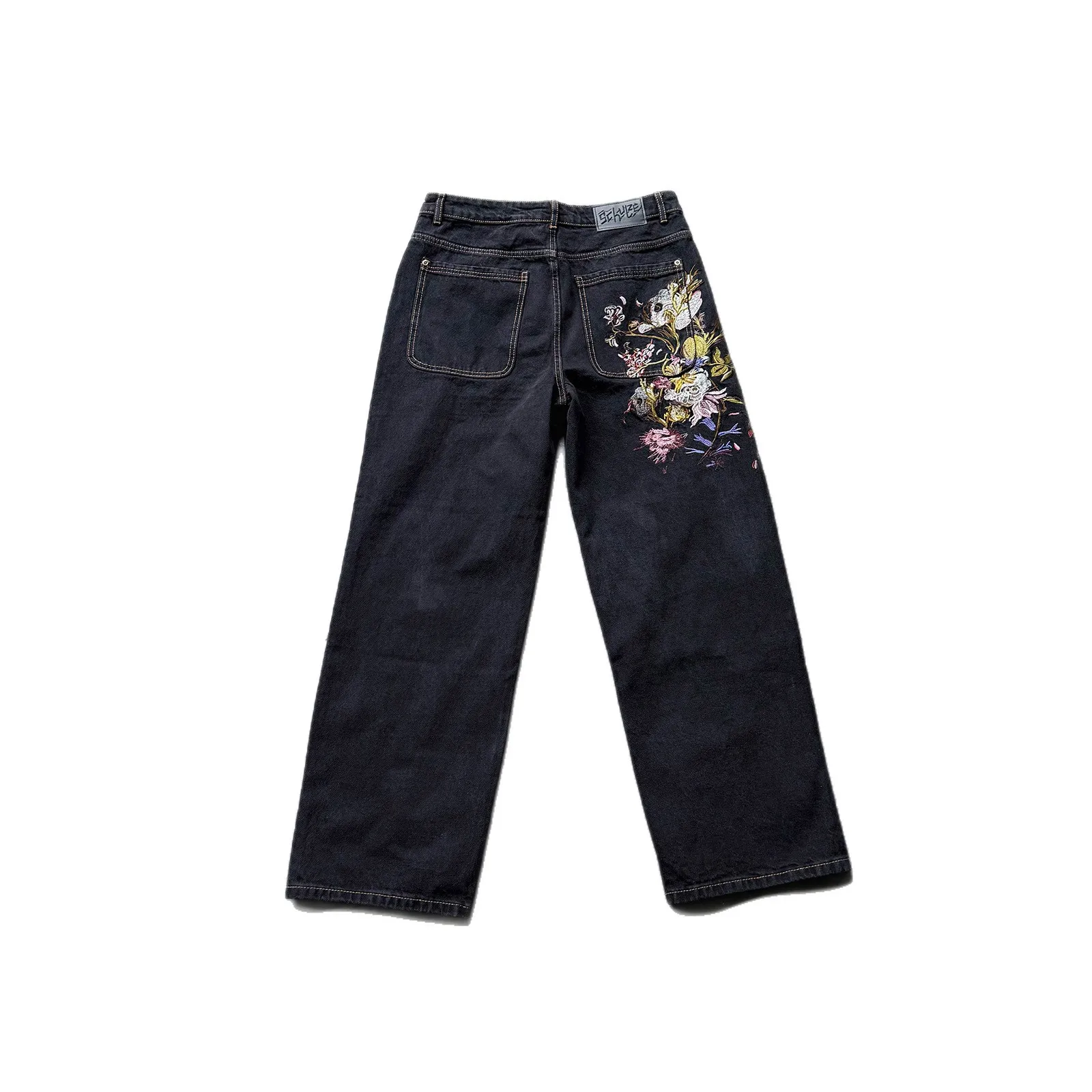 Derschutze 2026 New Chrome Cool Style Heavy-Duty Embroidered Floral Washed Straight-Leg Jeans Men's Trendy Pants