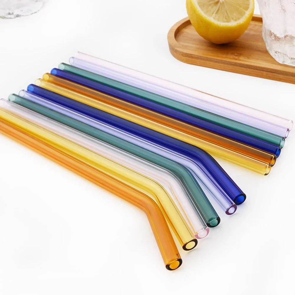 9Pcs Reusable Glass Straws Eco-friendly Drinking Straws for Smoothie Milkshakes Tea Juice Cocktail Straw with Brush Bag