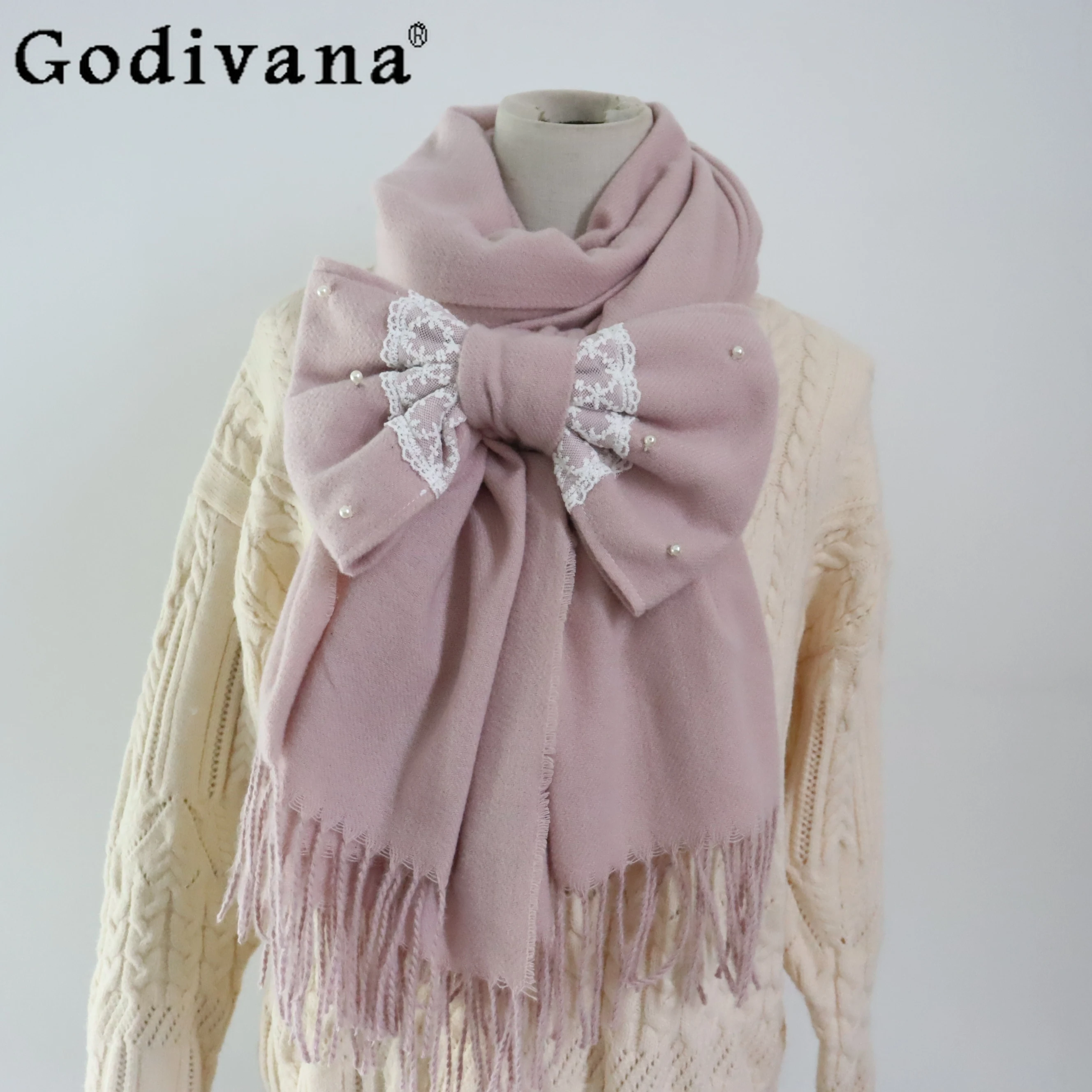 

Japanese Sweet Lolita Scarf Autumn Winter New Girls Kawaii Detachable Big Bow Scarf Shawl Women Fashion Versatile Casual Scarf