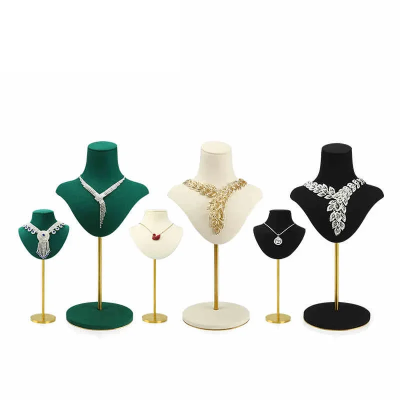 Jewelry Shop Window Display Props Cool Microfiber Beige Black Model Bust Lady Necklace Pendant Mannequin Show Rack For Home