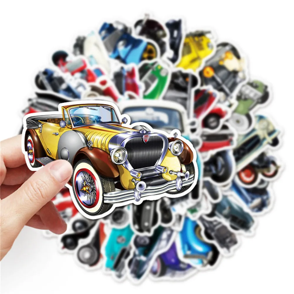 51PCS Cartoon Retro Classic Car Graffiti Waterproof Sticker Creative Trendy Skateboard Water Cup Personalized Decal Decal