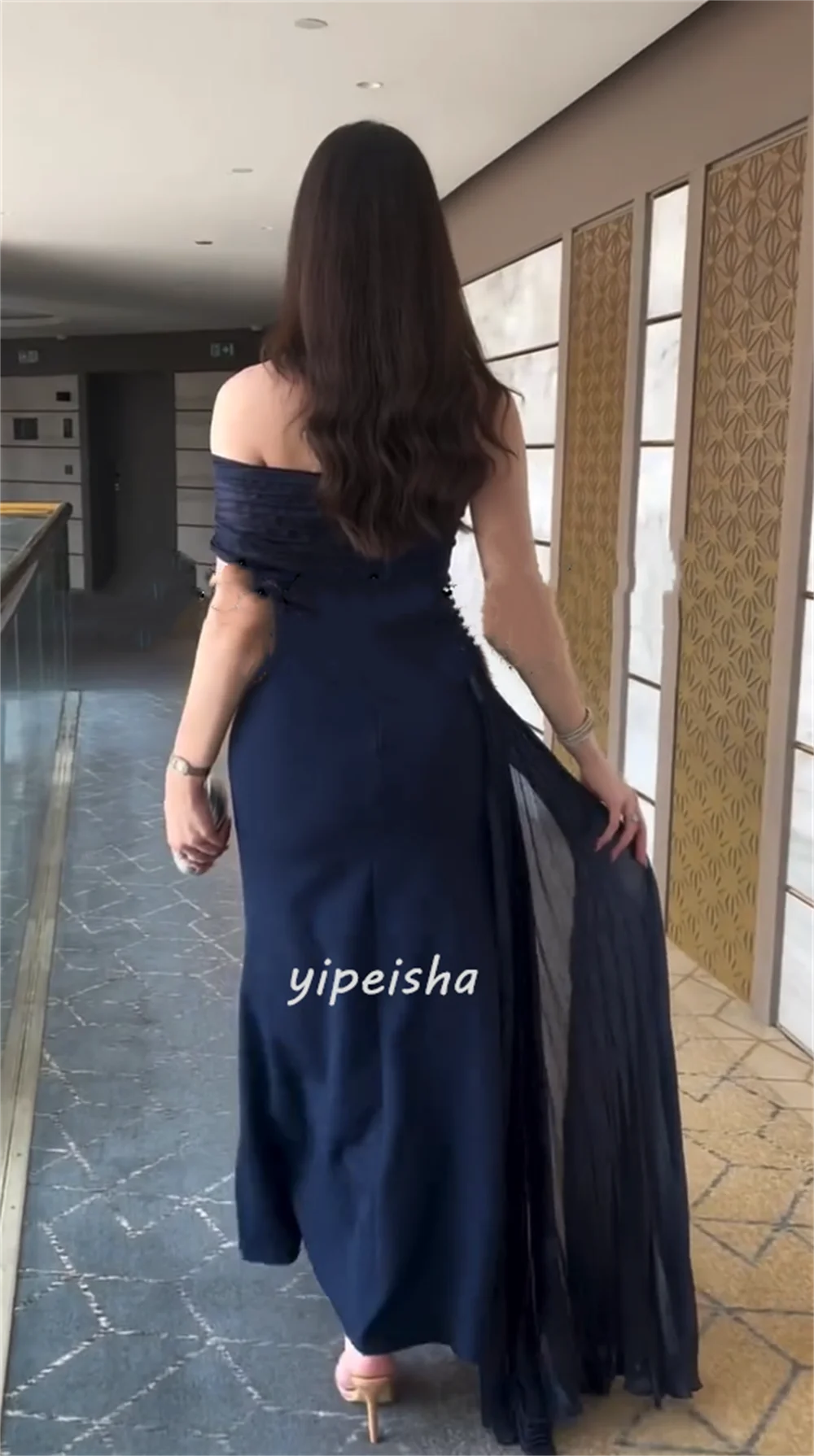 Customized Modern Style Classic Jersey Handmade Flower Beading Straight Strapless Ankle Length Dresses Bespoke Occasion Dresses