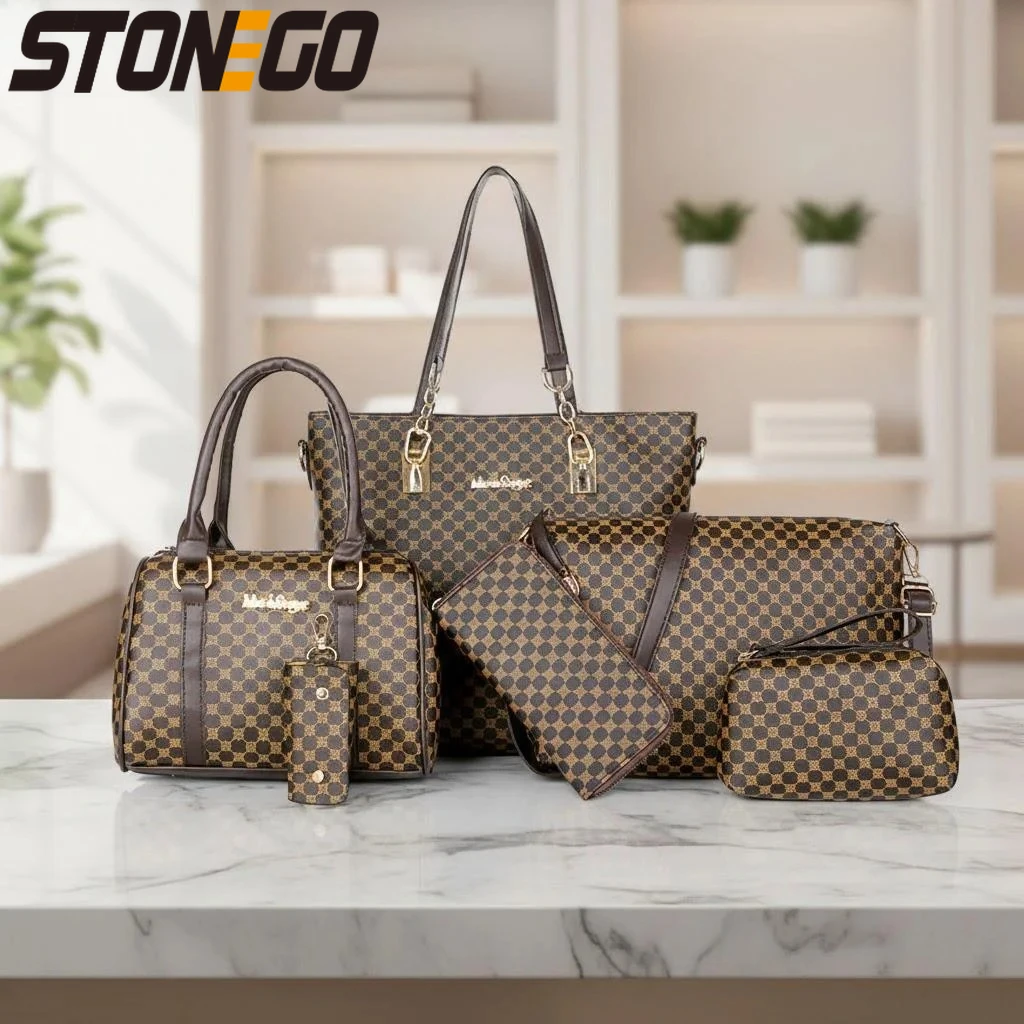 

Набор из 6 вместительных сумок-тоутов: стильные сумки через плечо и кроссбоди с цветочным принтом для повседневного использования