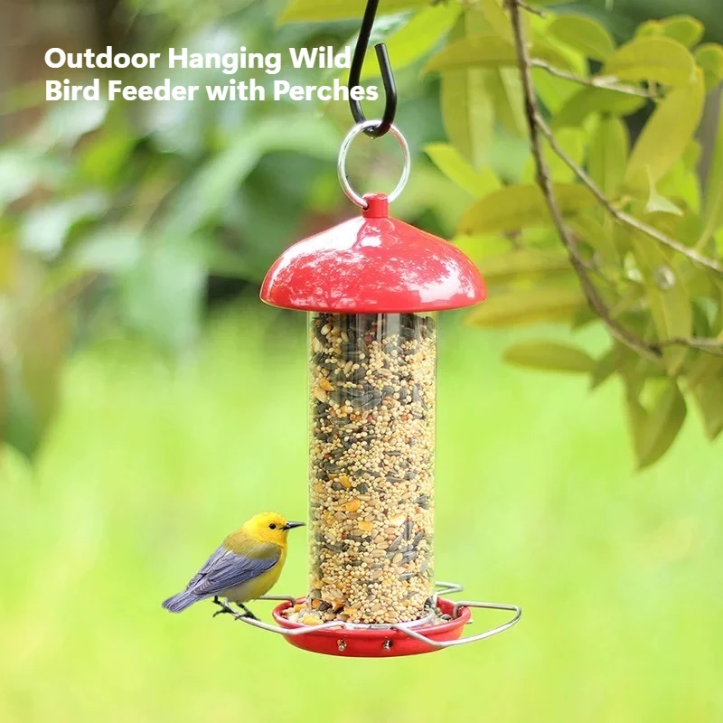 Metal Outdoor Hanging Wild Bird Feeder with Perches, Bird Seed Container for Garden Yard Patio Decor view 3