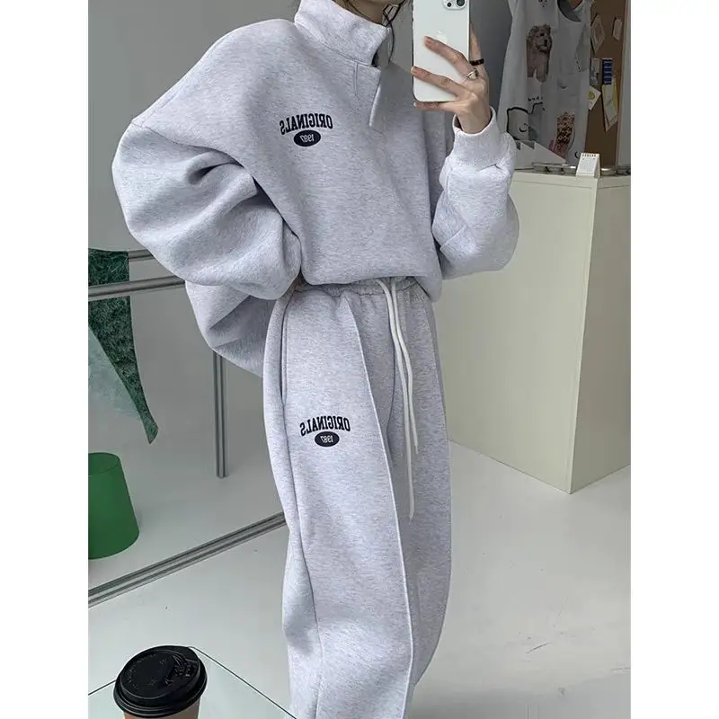 Women\'s Fashion Sports Suit Autumn And Winter 2024 New Loose Long Sleeved Tops Pant Two Pieces Sets For Woman Couture Tracksuit