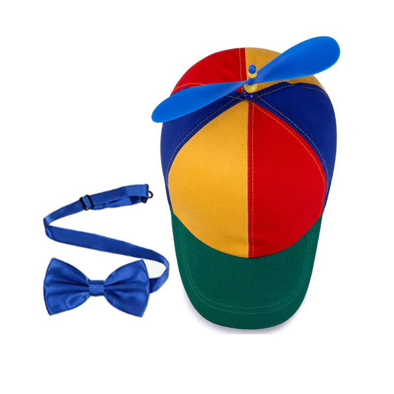 Rainbow Propeller Baseball Caps with Bow Tie Performances Hat for Christmas Children Outdoor Adjustable Duckbill Caps