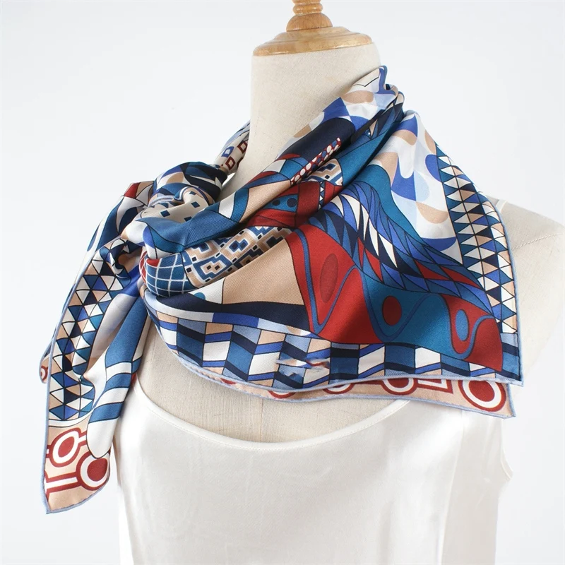 Womens 100% Pure Silk Scarf Neckerchief Fashion Printed Large Square Silk Shawl Cape 88x88cm