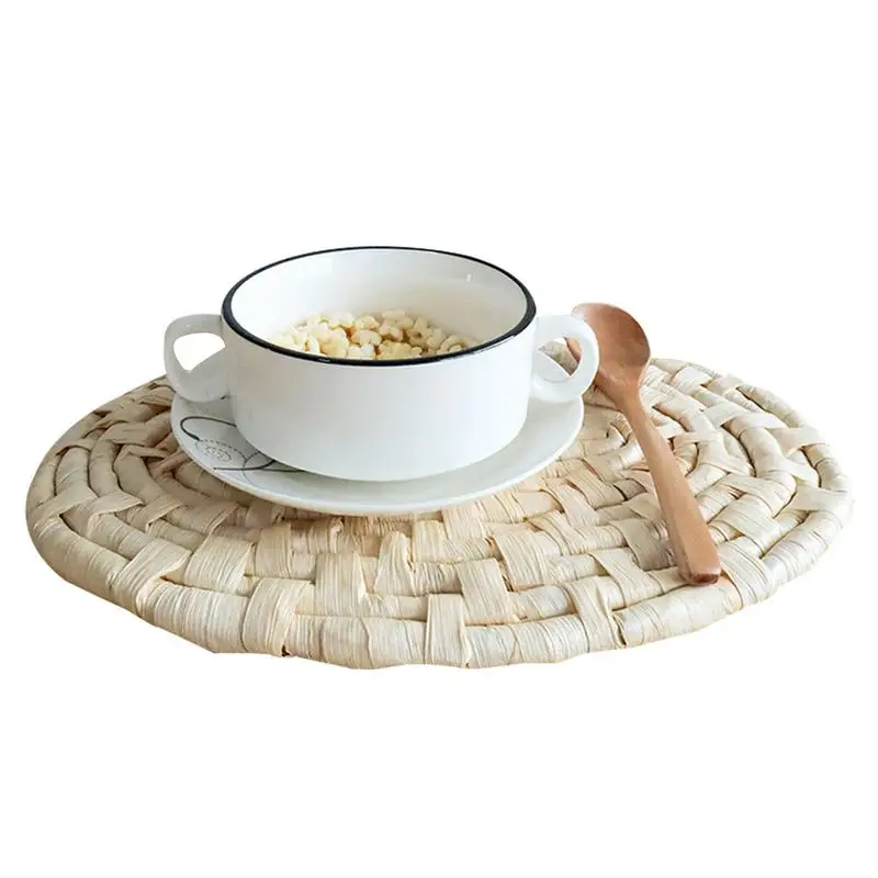 Woven Plate Coaster Simple Natural Round Heat Proof Rustic Style Mat For Modern Home Kitchen Decor dining table Accessories