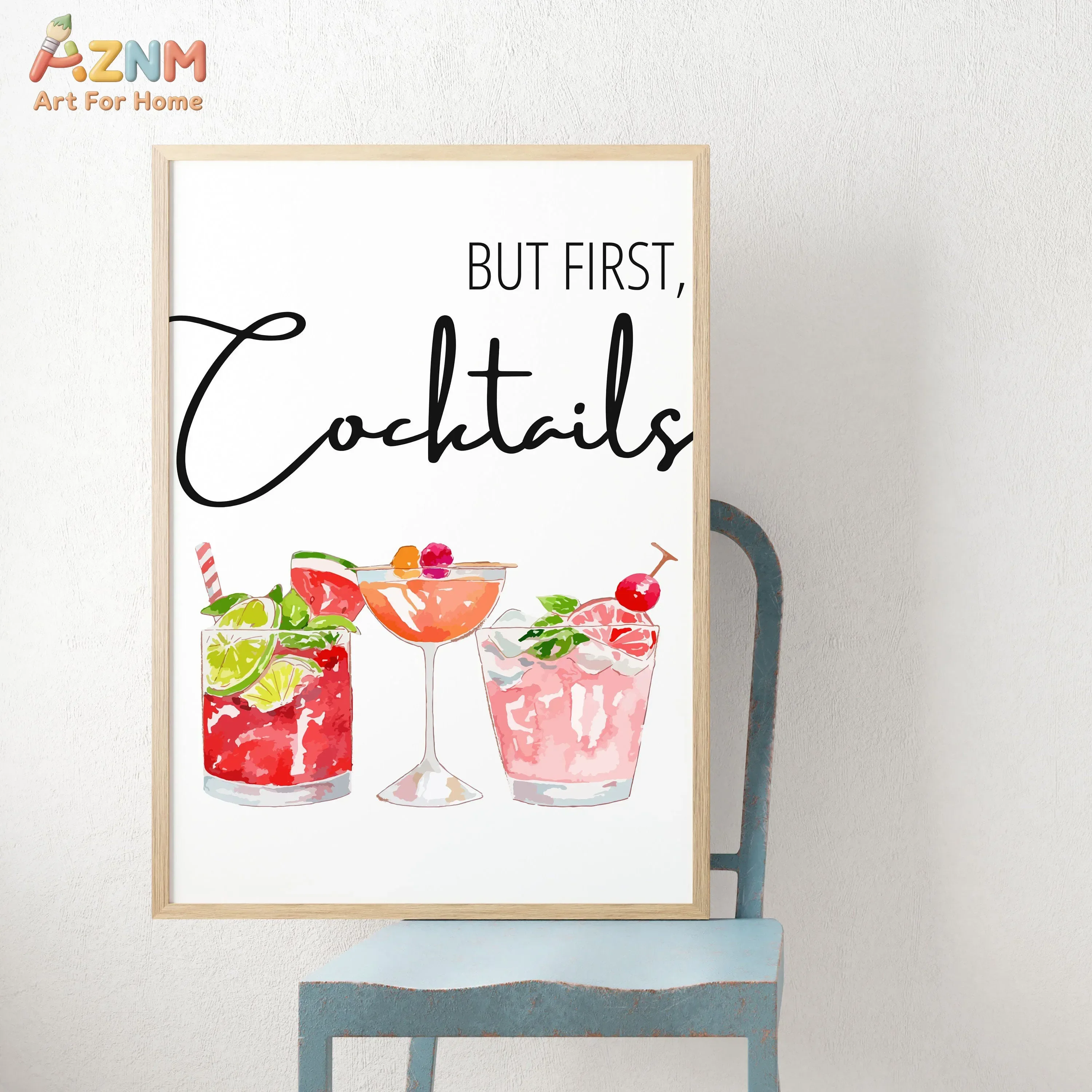 AZNM Cute Food Fruit Canvas Wall Art Pancake Peach Cherry Cocktail Bon Appetit Quote Print Poster Kitchen Dining Room Decor Unfr