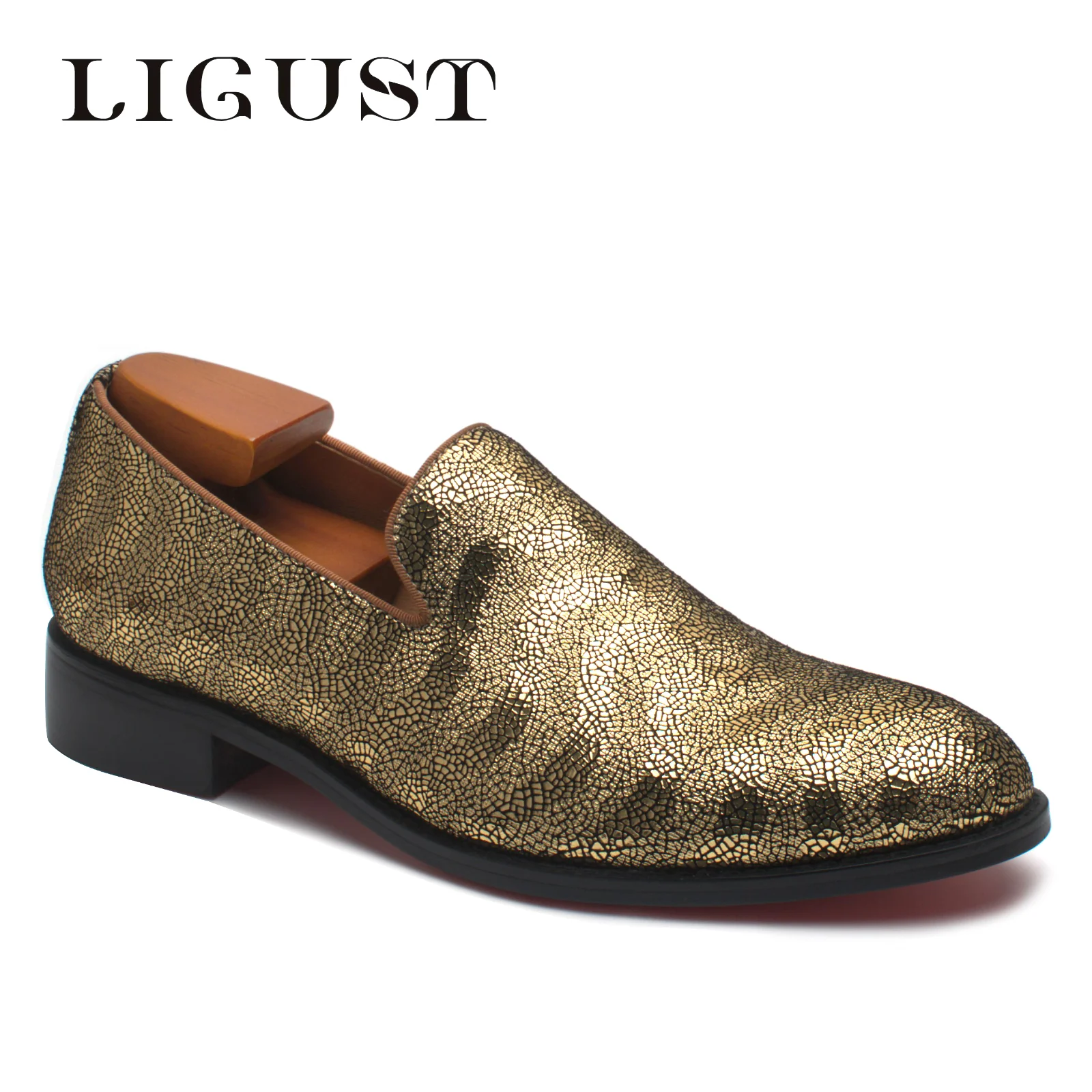 

LIGUST Shoe For Men Luxury Quality Wedding Groom Suit Leather Classic Designer Loafers Men Fashion Party Prom Casual Gold Shoes