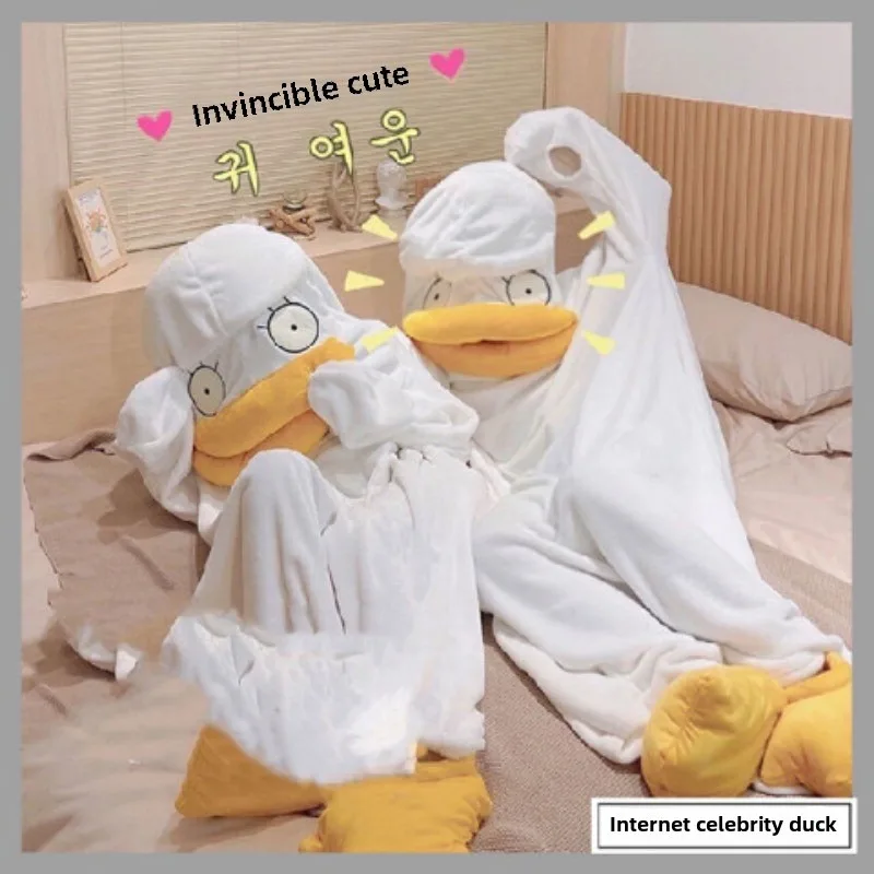 Eliza pajamas autumn and winter one-piece duck sleeping bag funny men and women cute flannel couple nightgown