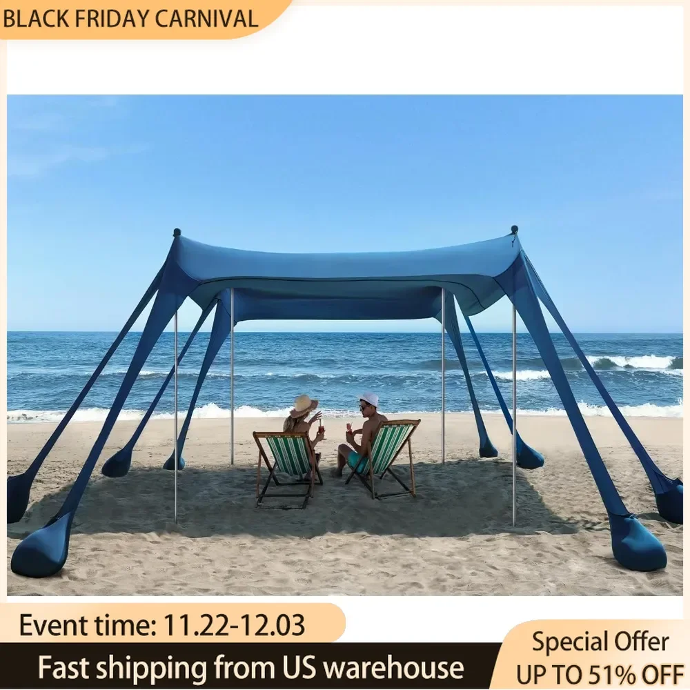 Beach Tent, UPF50+ Protection Sun Shelter with 8 Sandbags, 10 X 10ft, Includes Sand Shovel, Fishing, or Picnics,canopy