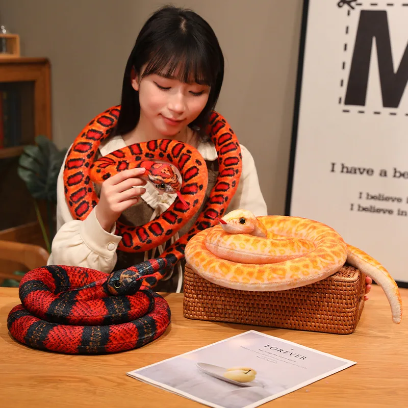 Red Black Striped Snake Plush Toy Soft Lifelike Sea Snake Stuffed Animal Doll Prank Prop Halloween Party Decoration