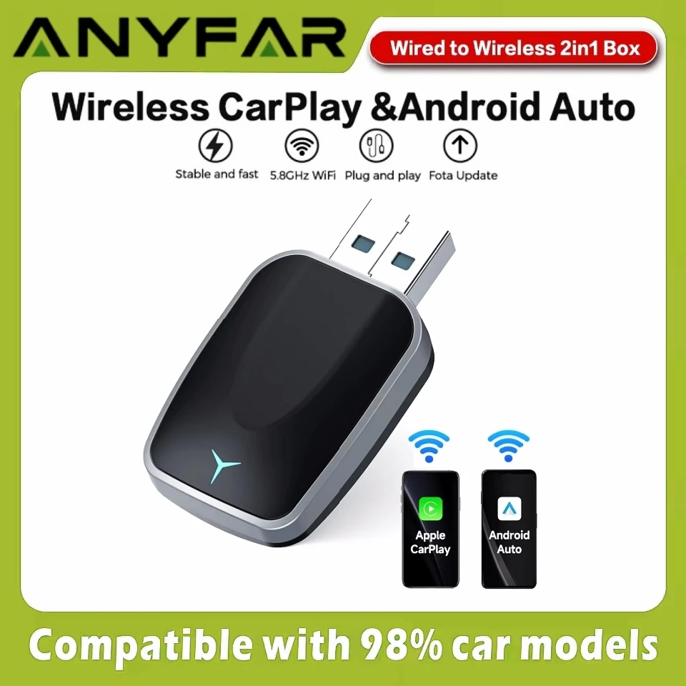 New 2 in 1 Wired to Wireless Carplay Adapter WIFI 6 Smart Dongle Plug and Play Automatic Connection Carplay Adapter