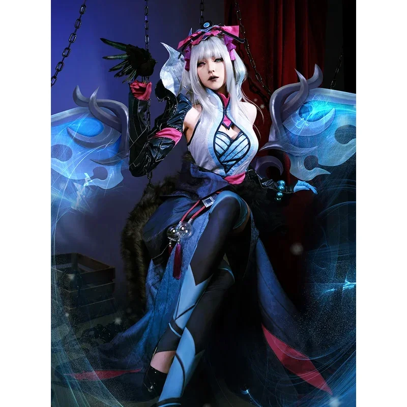 ROLECOS LOL Snow Moon Morgana Cosplay Costume Game LOL the Fallen Morgana Outfit Halloween Women Dress Full Set