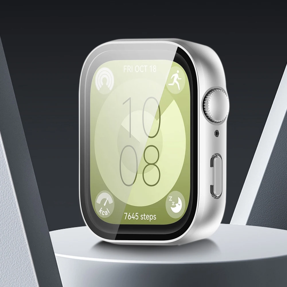 Etui na zegarek PC z hartowanym szkłem, osłoną ekranu chroniącą przed kurzem i pełną ramką ochronną do Huawei Watch Fit3