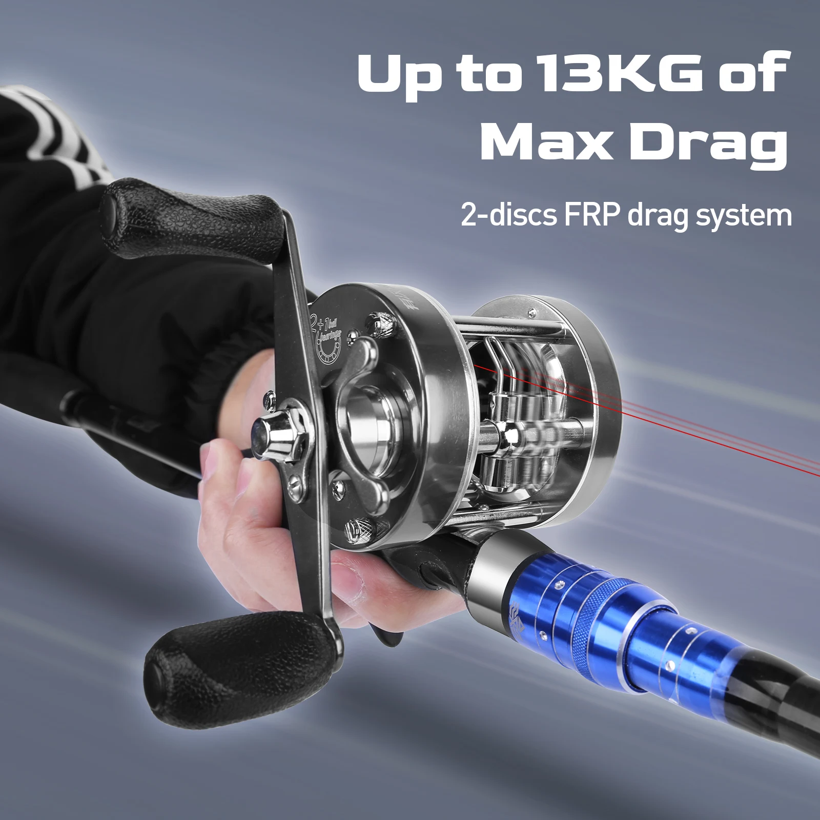 HANDING Flag Round Baitcasting Reel, Aluminum Alloy Body Fishing Reels, 13kg Max Drag, 5.3:1 Gear Ratio, 12+1 BB Reel for Pike