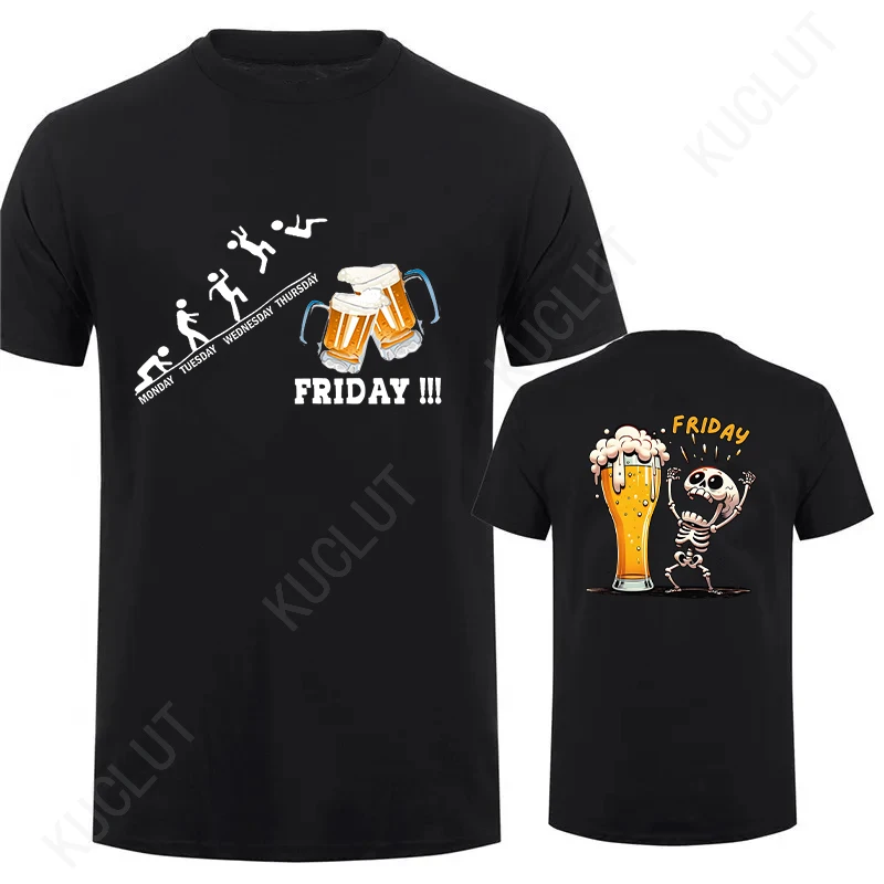 Funny Men's T Shirt Skeleton Enjoying FRIDAY Beer Day T-Shirt Finally Friday for Drink Lover Male Fashion Short Sleeve Tees image 4