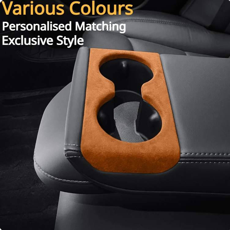 For Tesla Model 3+ Rear Armrest Water Cup Cover Alcantara Suede Back Row Cup Holder Patch New Model3 Highland 2024 Accessories