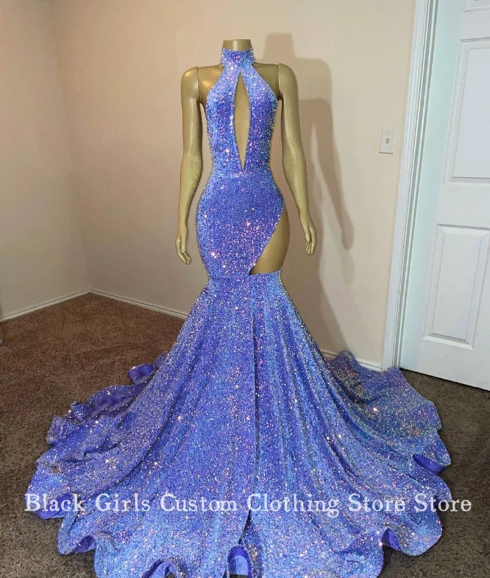 Sexy High Neck Cutout Prom Dress 2025 Sparkling Inlaid Sequins Sleeveless Mermaid Women's Party Prom Dresses Custom فساتين سهرة