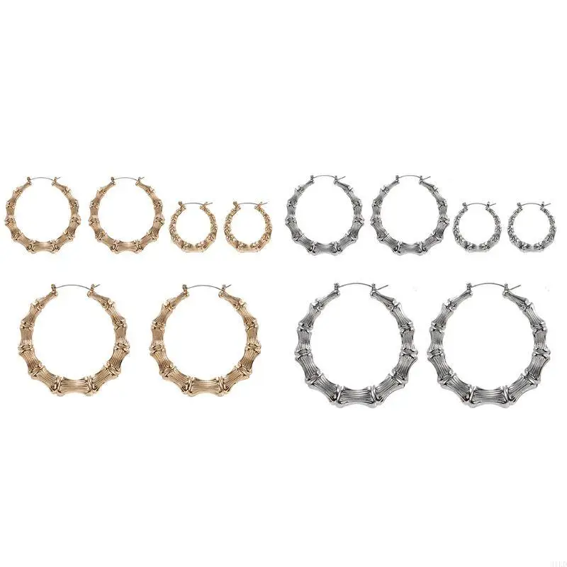 31KD Gold Color Big Bamboo Circle Hoop Earrings for Women Large Celebrity Gift