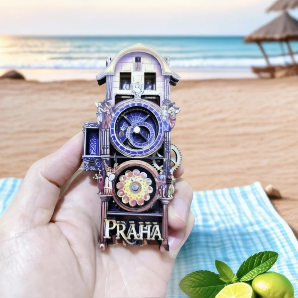 Unique Rotating Gear Magnet Prague Clock Style Decorative Sticker Vintage European Ornament Travel Souvenir Gift Ideas