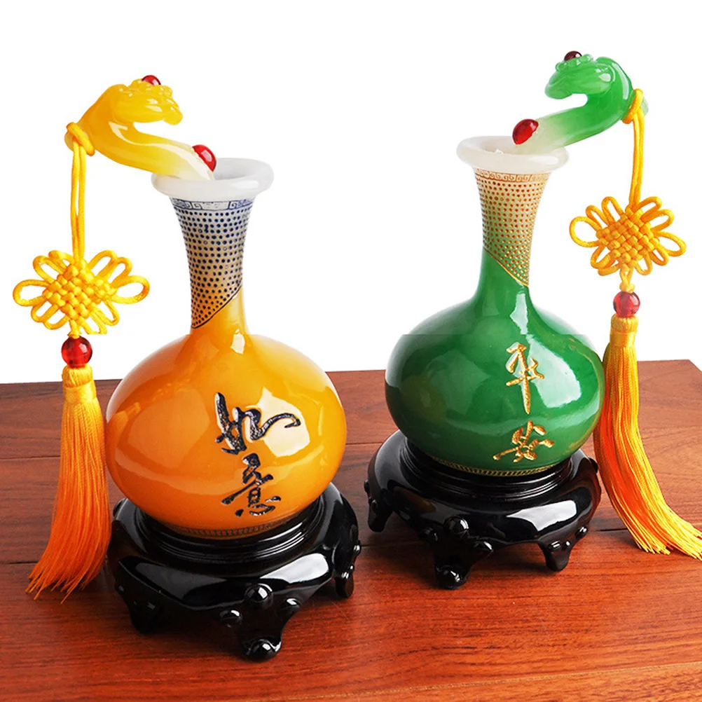 

Green Jade Ruyi Vase Chinese Style Resin Home Table Decor Ornament Compact Size Flower Arrangement Aesthetic Centerpiece