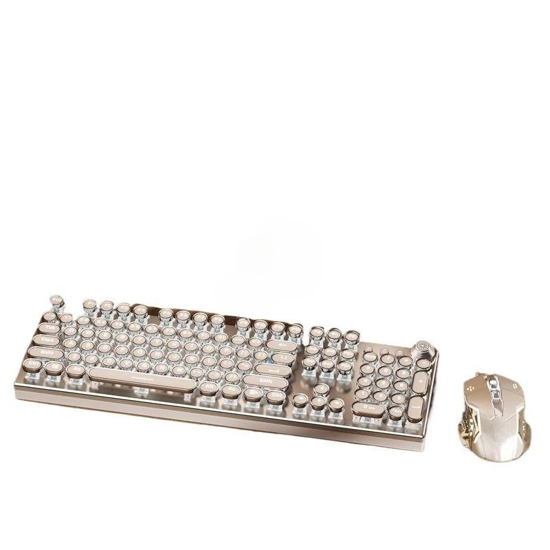 

Retro cute round button wired mechanical keyboard and mouse set, computer PUBG office