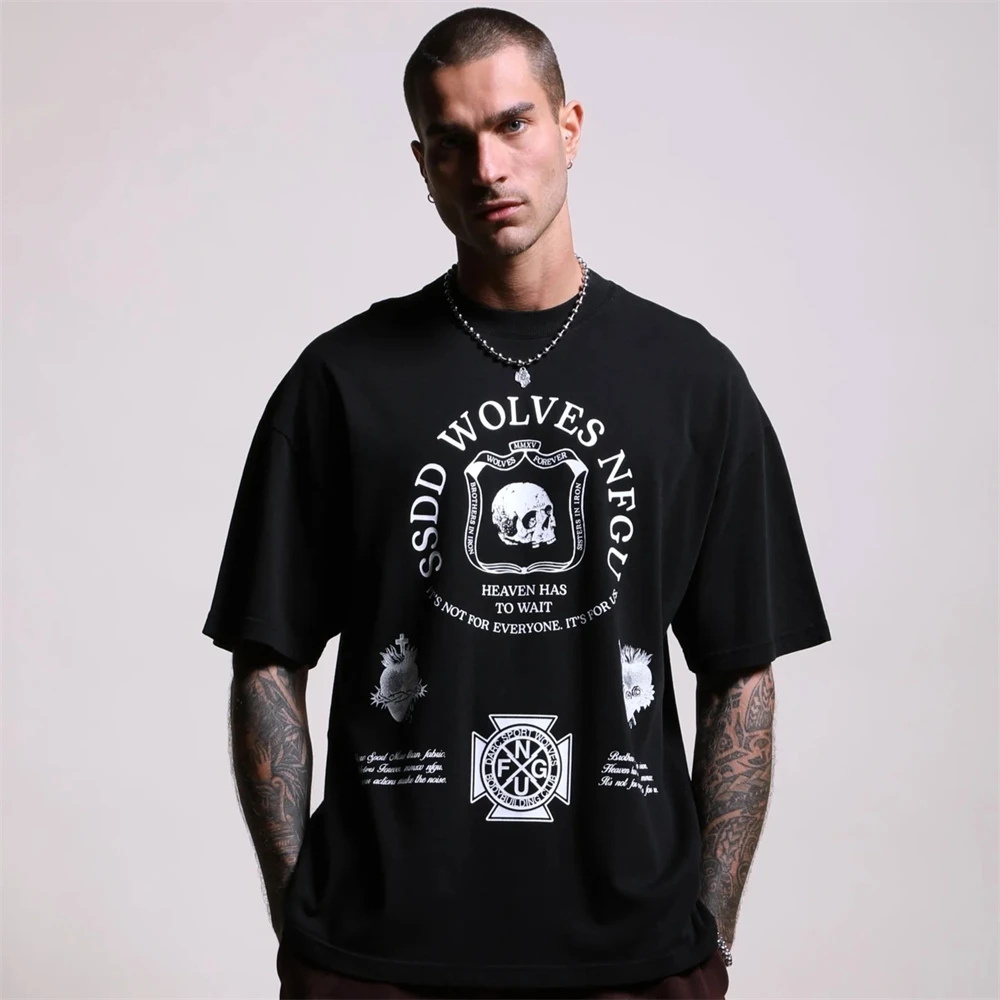 Y2K NFGU Men T shirt New Harajuku Hip Hop Round Neck Oversized T shirt Mens Womens Short Sleeved Gothic Clothing Tops Streetwear