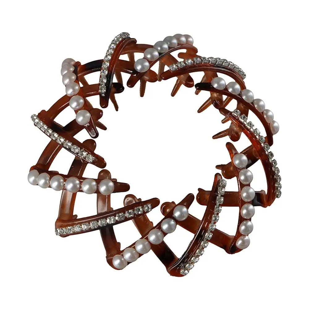 Rhinestone Headdress Hair Grab Clip Hair Fixed Pearl Hair Ring Korean Style Hair Claw Bird Nest Bun Maker Women Ponytail Buckle