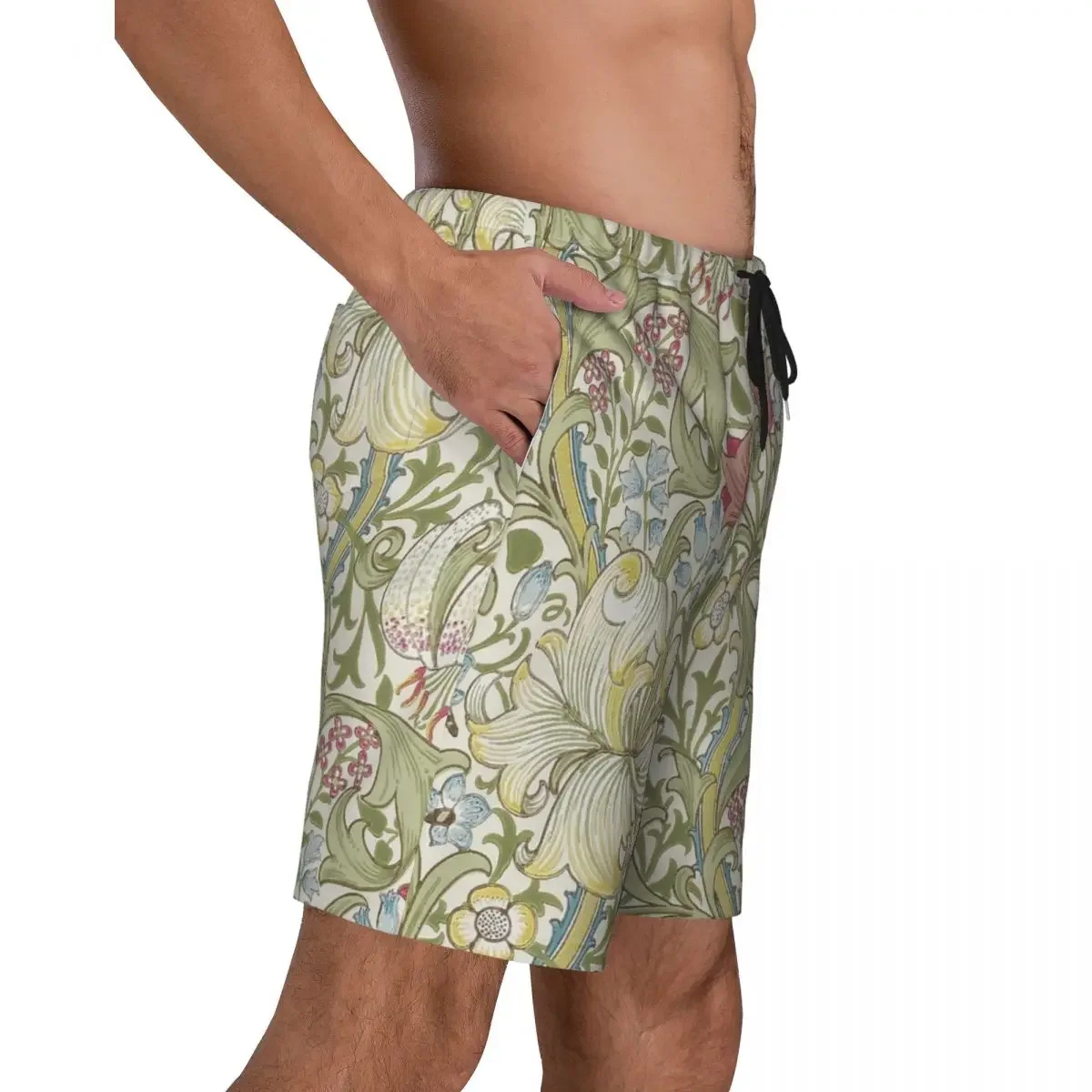 William Morris Art Print Men Swim Trunks Quick Dry Beachwear Beach Board Shorts Floral Textile Pattern Boardshorts