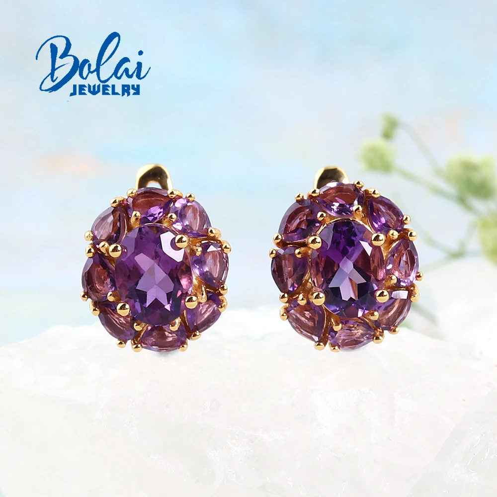 Pendientes de Plata de Ley 925 con Cierre de Amatista Africana Natural, Diseño Clásico para Mujer, Joyería Fina para Regalo de Aniversario o Propuesta de Matrimonio