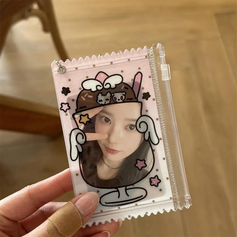 Creative Transparent Zipper Photocard Holder With Keychain 3 inch Photo Card Protector Sleeves Student Badge Display Storage Bag